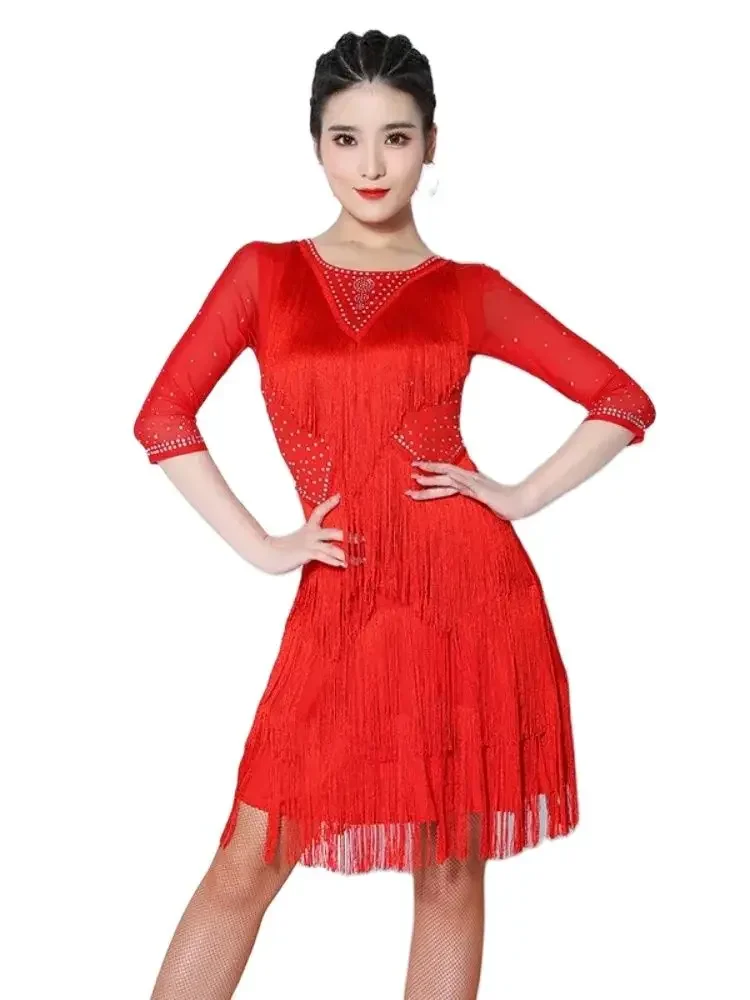 Latin dance dress performance dress for women 2023 new rumba competition dress adult group performance dress tassel dress