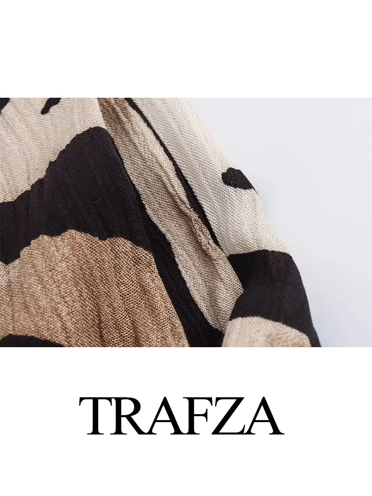 Trafza Damesmode 2-delige Set Met Revers En Lange Mouwen Met Dierenprint, Nieuwe Chique Elegante Zak Met Stropdas, Geplooide Casual Broek Mujer