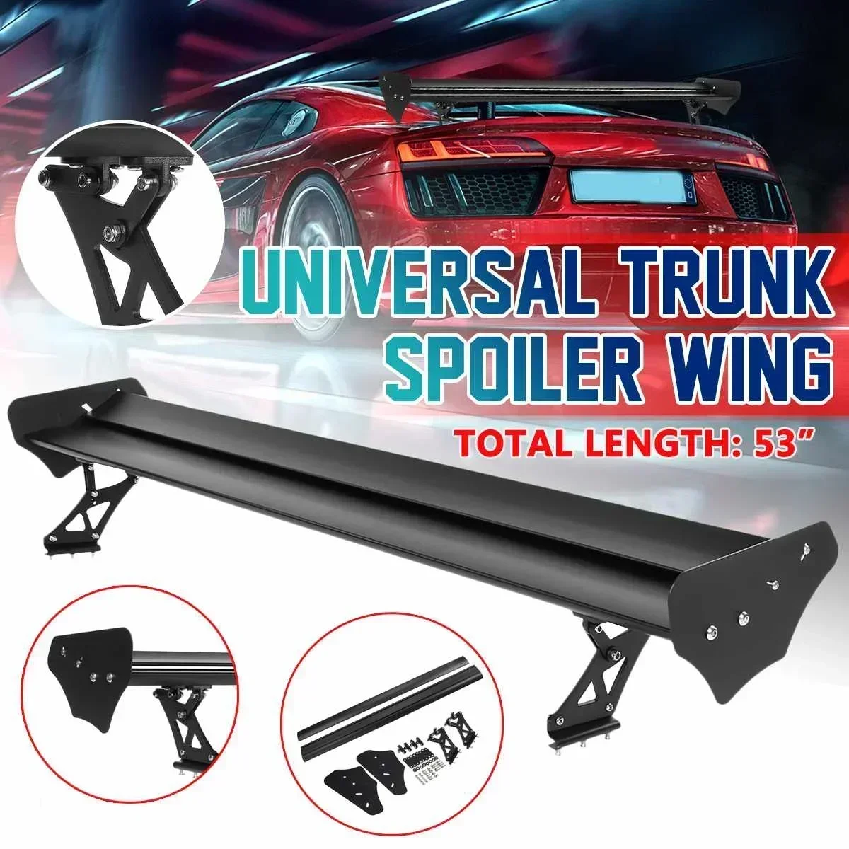 135cm/53inch Adjustable Universal Car Rear Trunk Boot Lip Spoiler Wing Racing Wing Spoiler GT Style Racing Decoration Body Kit