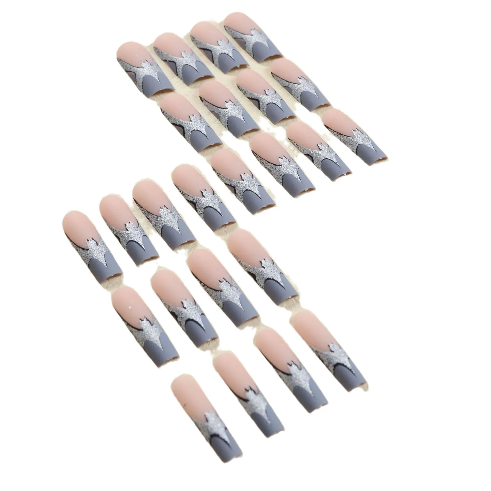 Nude Long False Nails with Grey Tip Decor with Harmless and Smooth Edge Nails for Stage Performance Wear