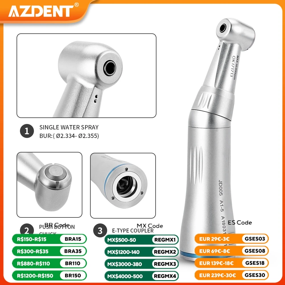 Końcówka stomatologiczna o niskiej prędkości AZDENT Contra Angle Wewnętrzny przycisk natrysku wody 4-otworowy silnik pneumatyczny Instrument