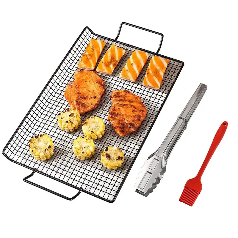 Barbecue Net Stainless Steel Wire Mesh Grill BBQ Net Non Sticky Portable Grilling Basket For Vegetables Barbecue Utensils And