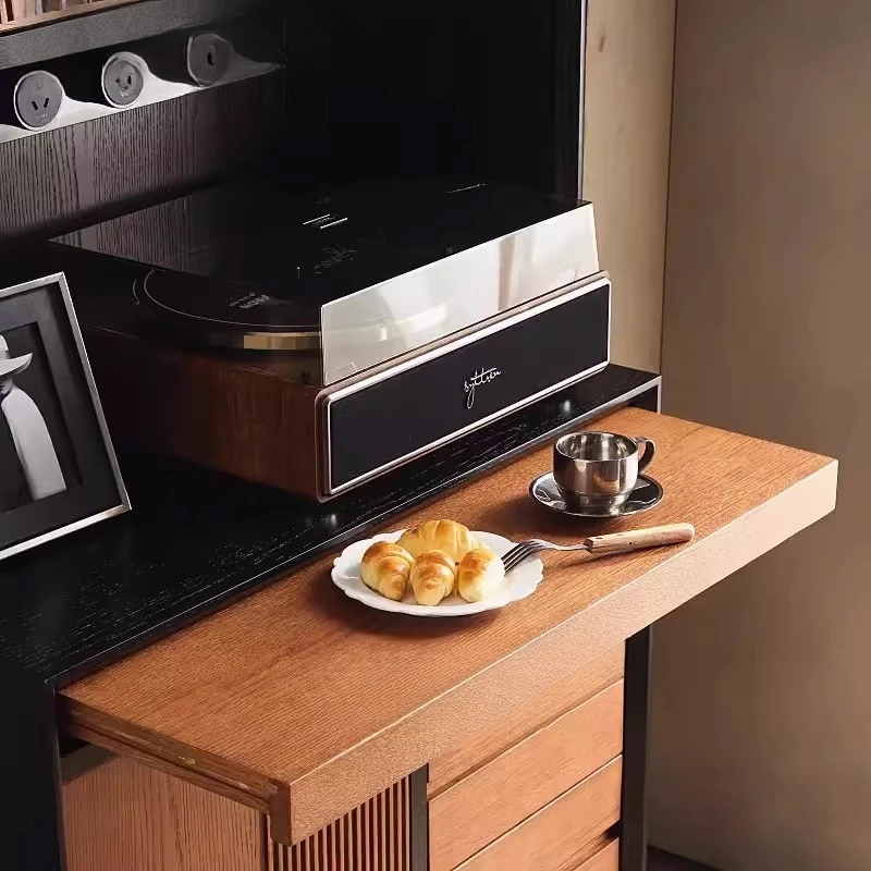 

Nordic modern retro old teak color solid wood side cabinet multi-function black medieval wabi-sabi