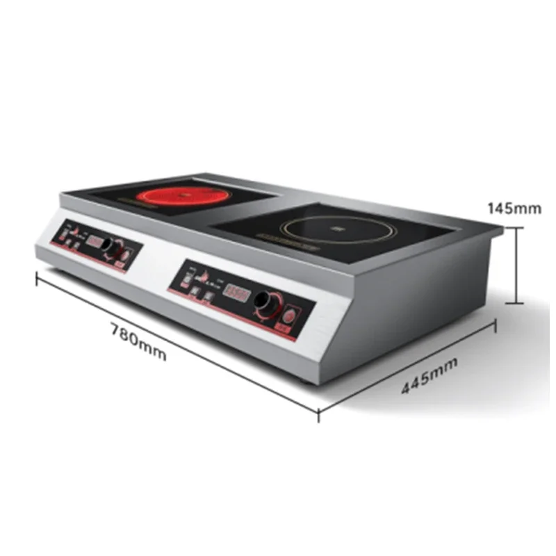 Fogão de indução Cooktop de indução de cabeça dupla plano côncavo de alta potência comercial fogão cerâmico elétrico 3500W