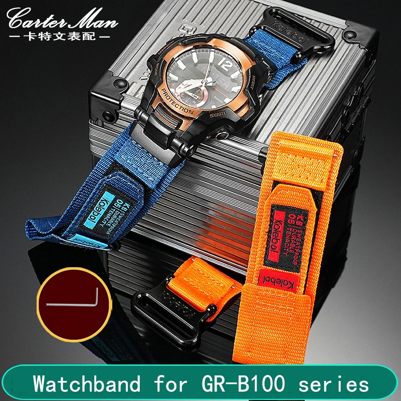 

Modified canvas watchband for Casio G-SHOCK first generation GR-B100 series, easy to stick waterproof nylon strap for modifica