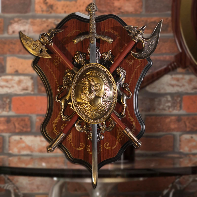 Medieval Wall Decorations Ancient Roman Sparta Shield Sword Wall Stickers Shield with Armor Ornament Crafts KTV Bar Wall Hanging