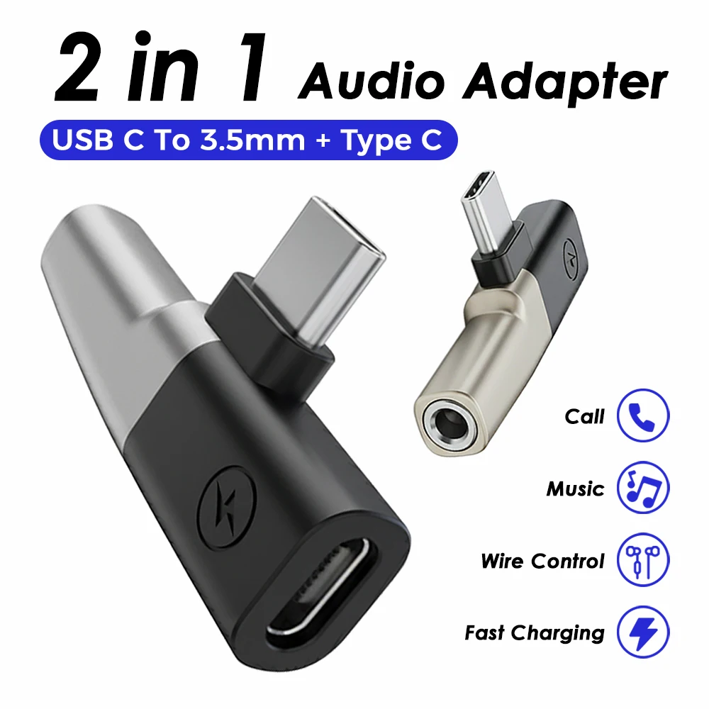 

USB C To 3.5mm Headphones Jack Audio Adapter Type C 2 in 1 Splitter For iPhone 17 16 15 Pro Max Samsung S25 S24 S23 Fast Charger