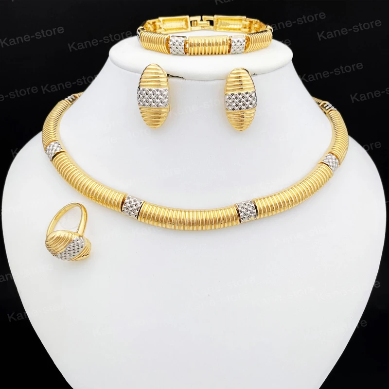 Gold Color Jewelry Sets For Women Luxury Quality Necklace Earrings Bracelet And Ring Dubai African 18K Gold Plated Jewelry