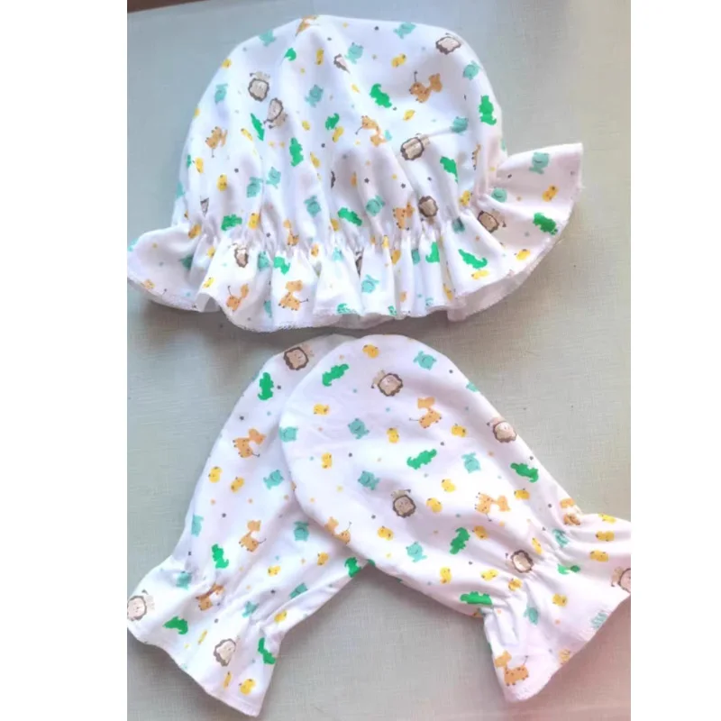 

Adult ABDL Gloves Pure Cotton Cute Cartoon Print Ruffle Bonnet Mittens Soft Cozy Breathable Gloves Hats Cosplay Accessories Unis