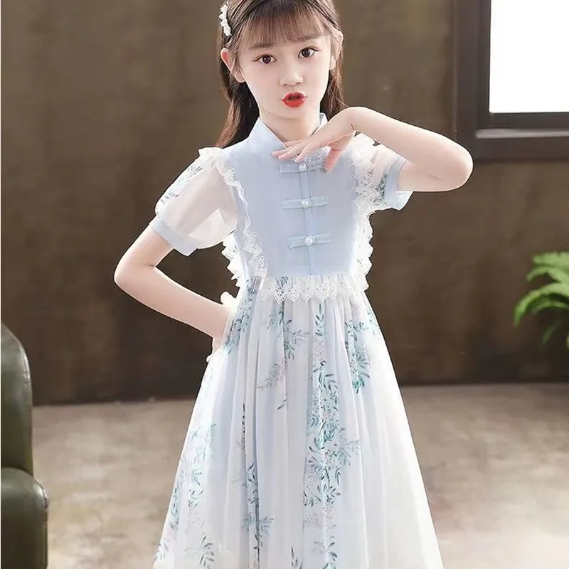 

Girls Hanfu Dress Childrens Spring Dress Summer New Baby Princess Dress Retro Slim Short Sleeve Girls Dress Cheong Sam