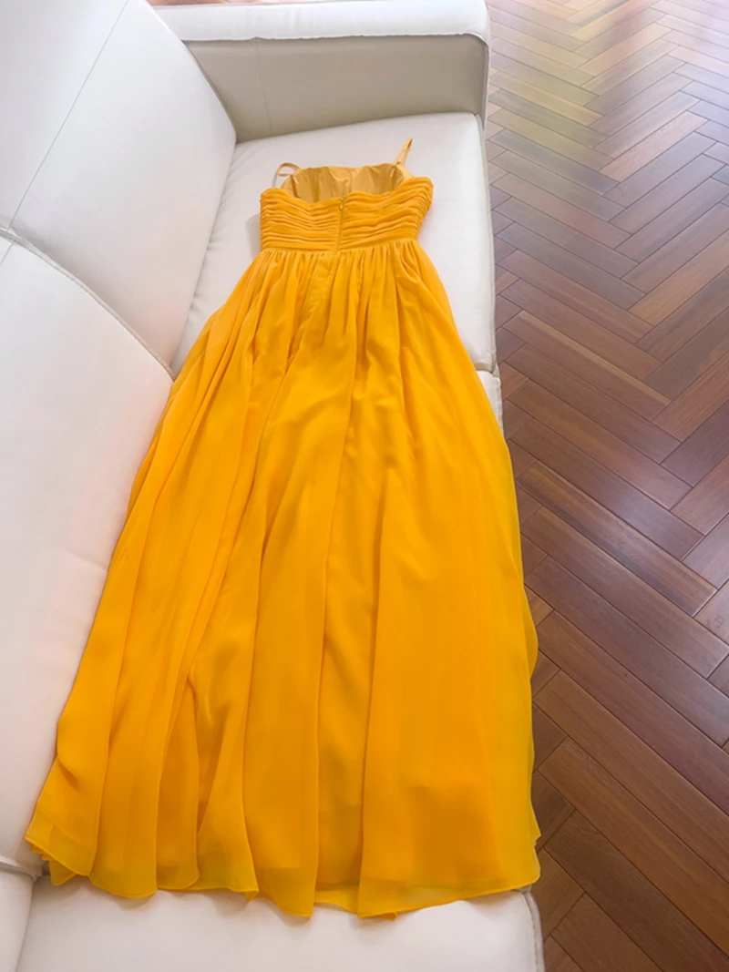 Amarillo ámbar Emed ter Dr Vaion Sle Falda acampanada de cintura alta Svel largo Fecha de boda Faionable Cany Pa...