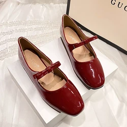 Mary Jane Ballet Flats Spring Autumn Women's Shoes Casual Bowtie Square Toe Female Red Ballets Party Bridal Wedding Single Shoes