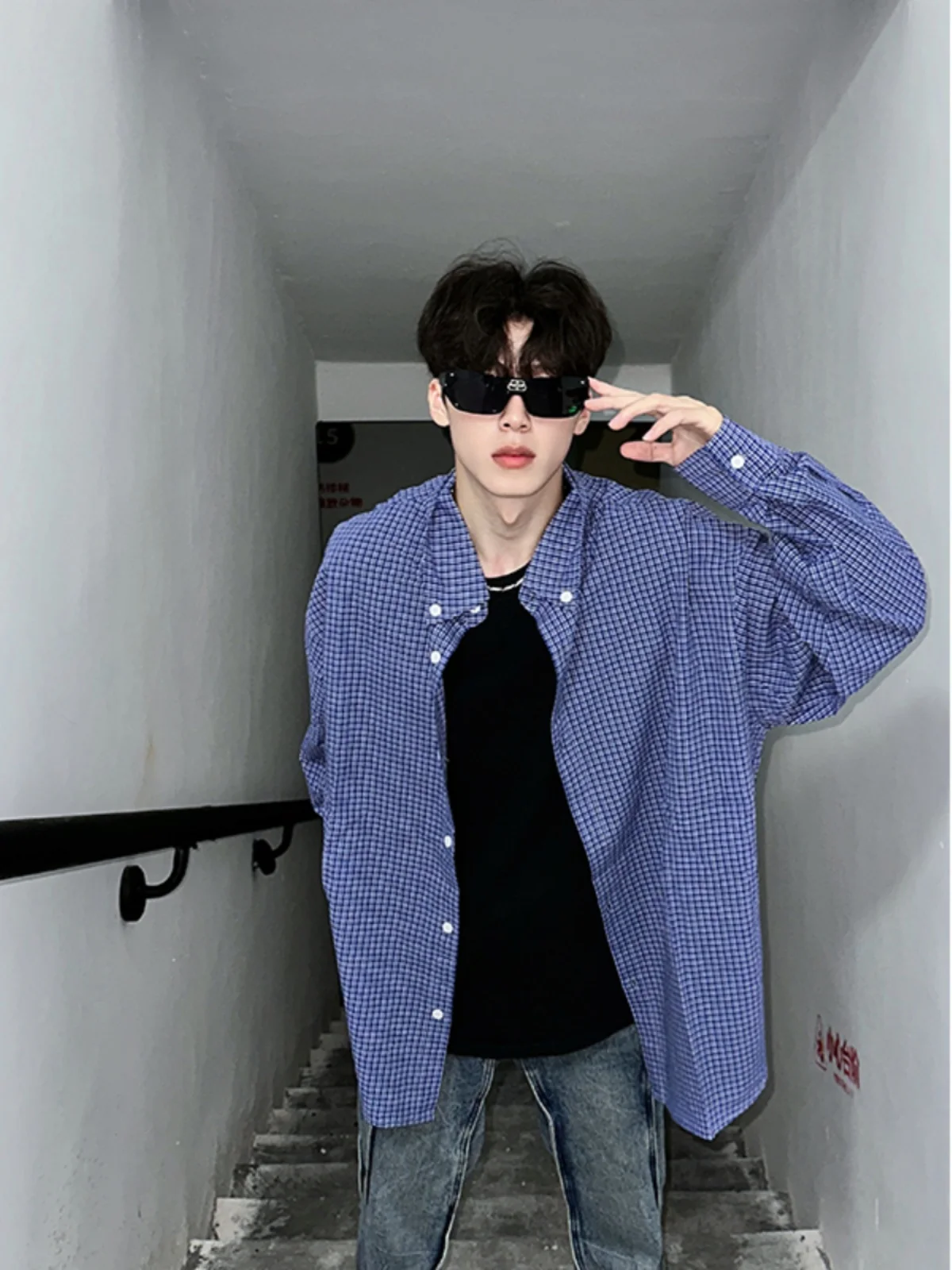 

Синяя клетчатая рубашка с длинными рукавами, мужская весенне-осенняя рубашка в японском стиле, ретро, ​​крутая, высококачественная, в студенческом стиле, полосатая верхняя рубашка