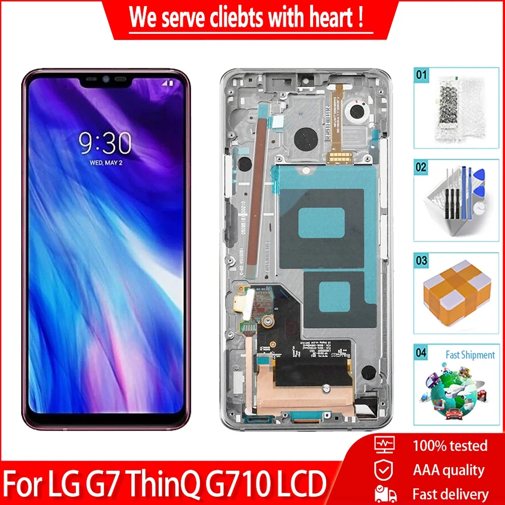 For LG G7 ThinQ G710 G710EM G710PM G710VMP LCD Display Touch Screen With Frame Digitizer Assembly Replacement