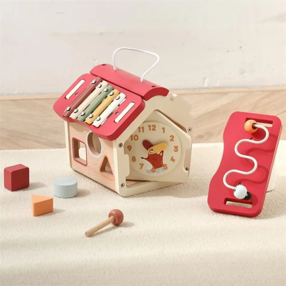 

Busy Board Kids Wooden Montessori Toys Shape Sorter with Sound House Building Blocks Puzzle Toys Logical Thinking Portable