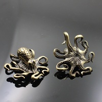 Brass Octopus Home Decoration Antique Copper Animal Figurines Miniatures Desk Ornament Accessories Creative Table Tea Pets Craft