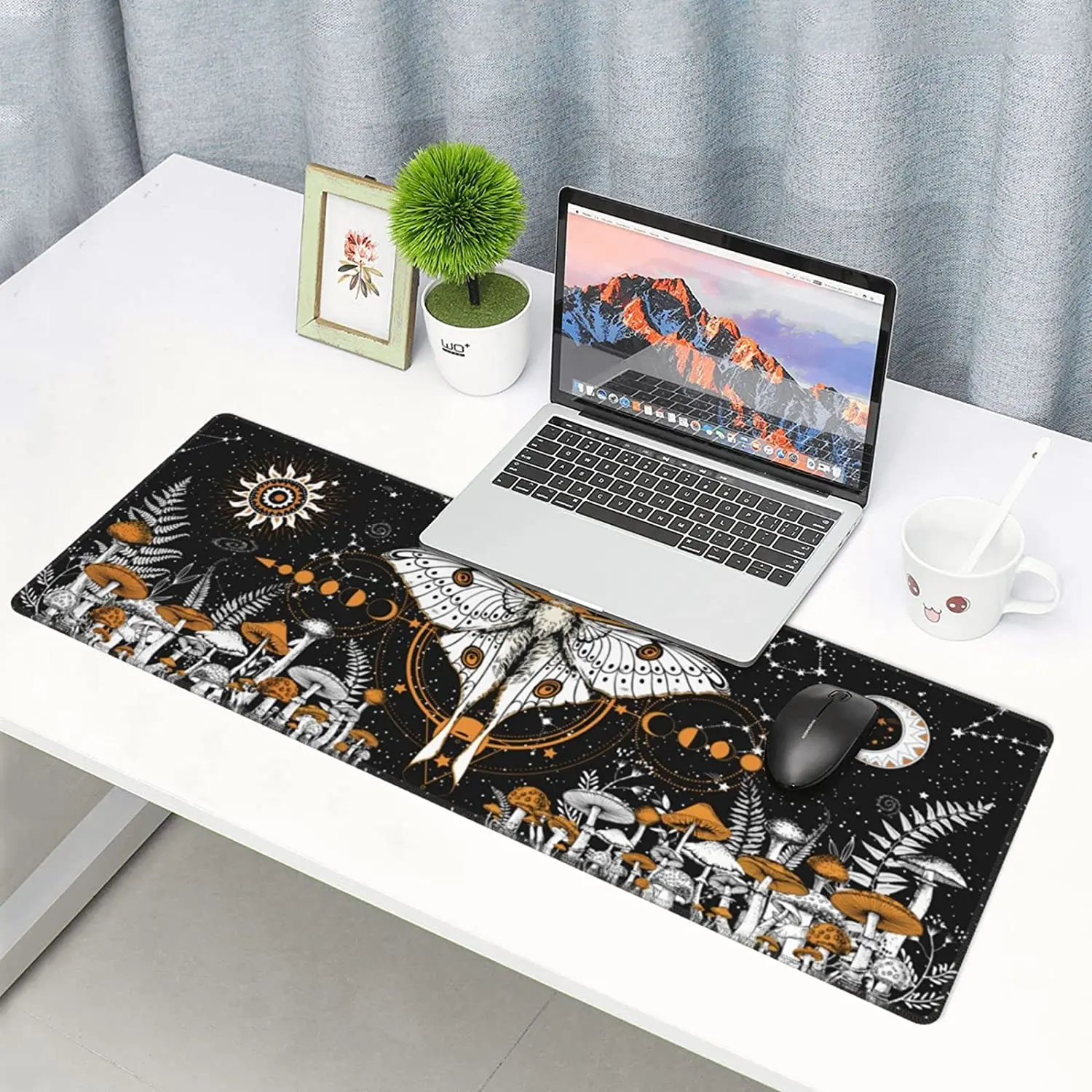 Trippy Mushroom Moth Butterfly Mouse Pad Extended Large Gaming Mouse Pad XL Oversized Desk Pad Stitched Edges 31.5 X 11.8 Inch