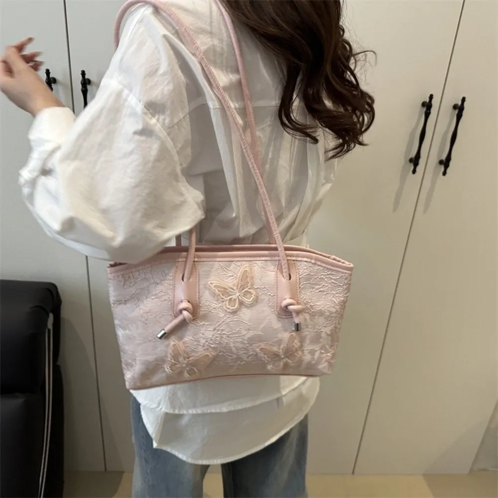 

Роскошная сумка-тоут с бабочкой Y2k, корейский стиль, большая вместительная сумка на плечо, сумка из искусственной кожи с вышивкой для поездок на работу, уличная сумка