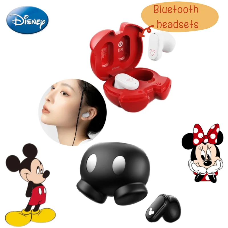 Nuevos auriculares Bluetooth bonitos de dibujos animados de Mickey de Disney, auriculares inalámbricos creativos Kawaii semiintrauditivos de alto valor con cancelación de ruido