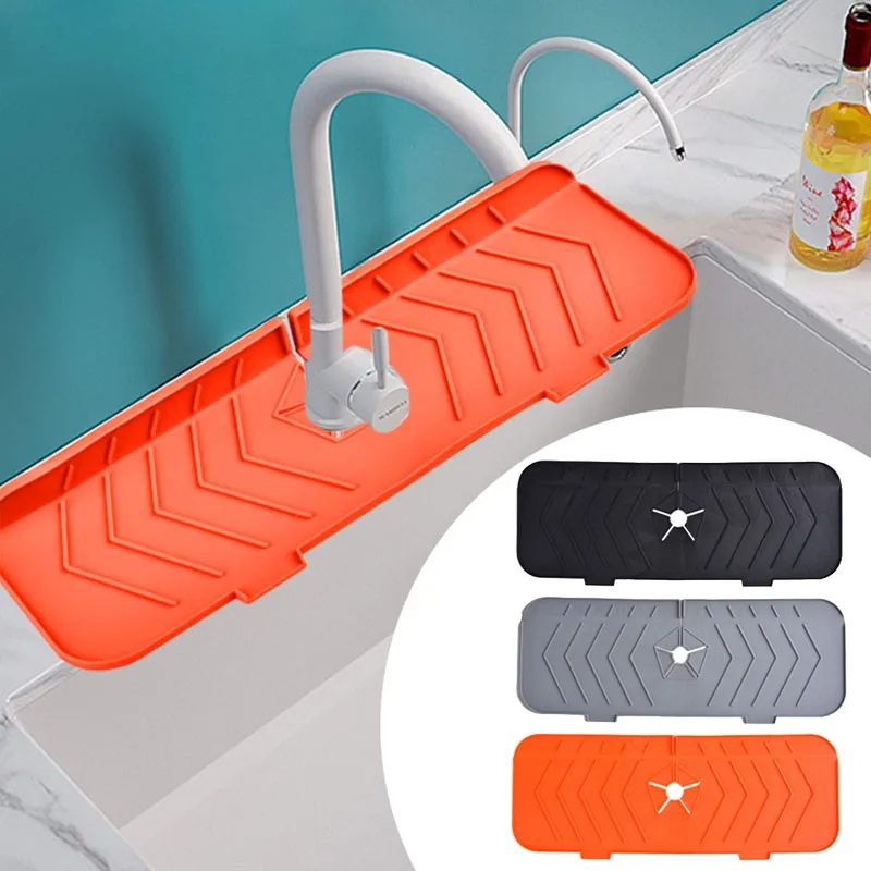 Kitchen Faucet Mat Sink Draining Pad Water Drying Pads Splash Water Catcher Mat Splash Proof Silicone Pad Bathroom Drain Pad