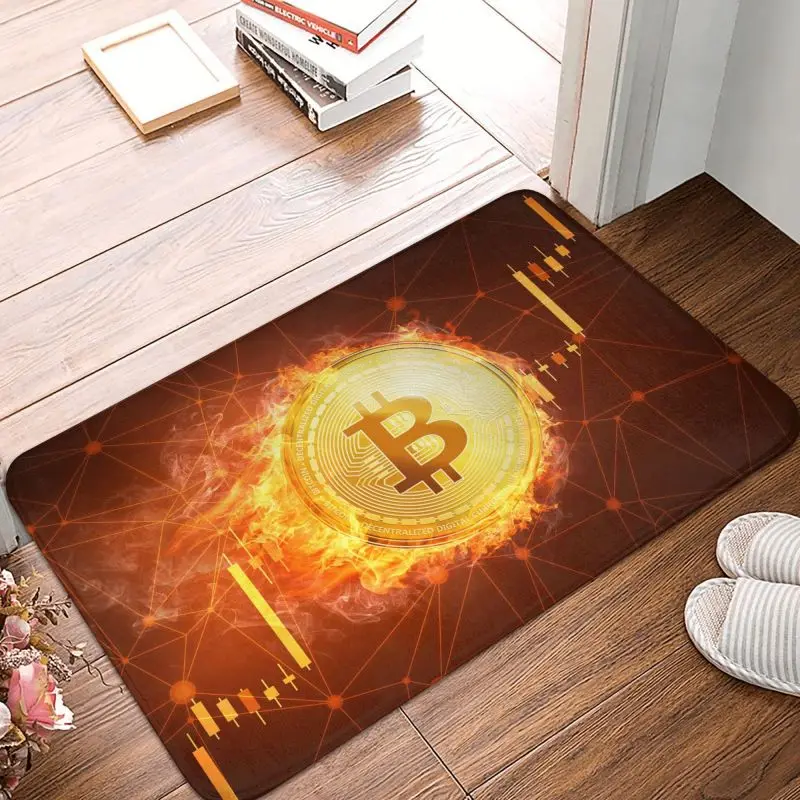 Bitcoin Coin Door Floor Kitchen Bath Mats Anti-Slip Indoor Btc Crypto Currency Doormat Garage Entrance Rug Carpet Footpad