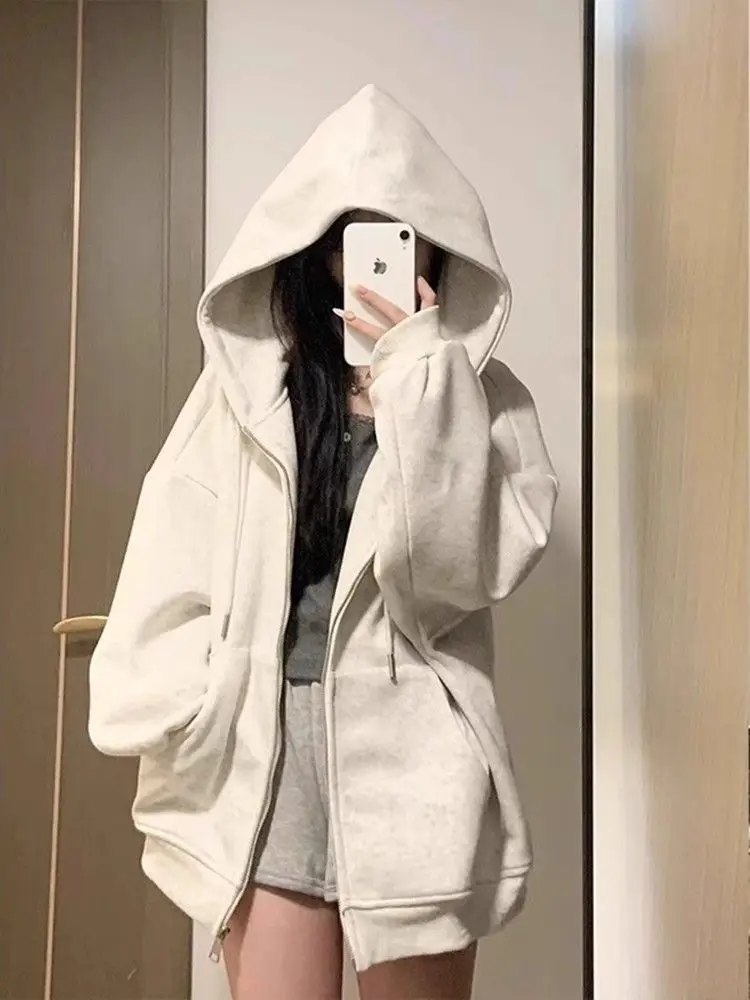 

Pure Cotton American-Style Autumn/Winter Couple's Versatile Oversized Casual Loose-Fit Zip-Up Hooded Sweatshirt Jacket
