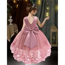 3-8 Years V Backless Little Girls Lace Appliqued Birthday Party Graduation Ceremony Formal Easter Dress