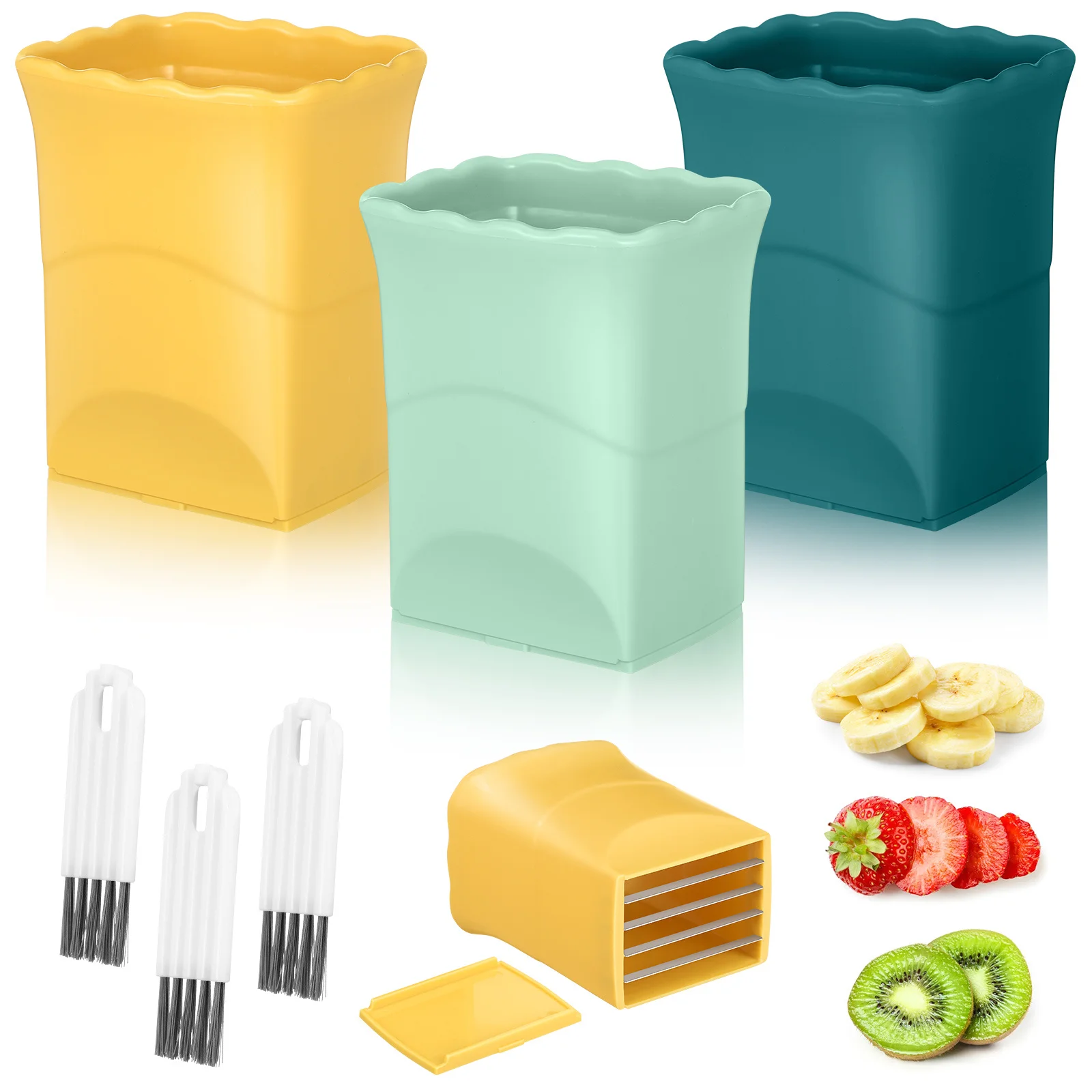 

3Set Fruit Slicer Stainless Steel Multi Functional Kitchen Gadget for Slicing Portable Vegetable Cutter Tool