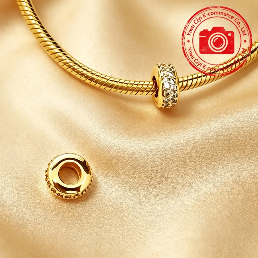 Luxury Style DIY Golden Shiny Heart shaped Circular Hollow Multi-type Charms Bead Pendant Clips For Original Snake Bone Bracelet