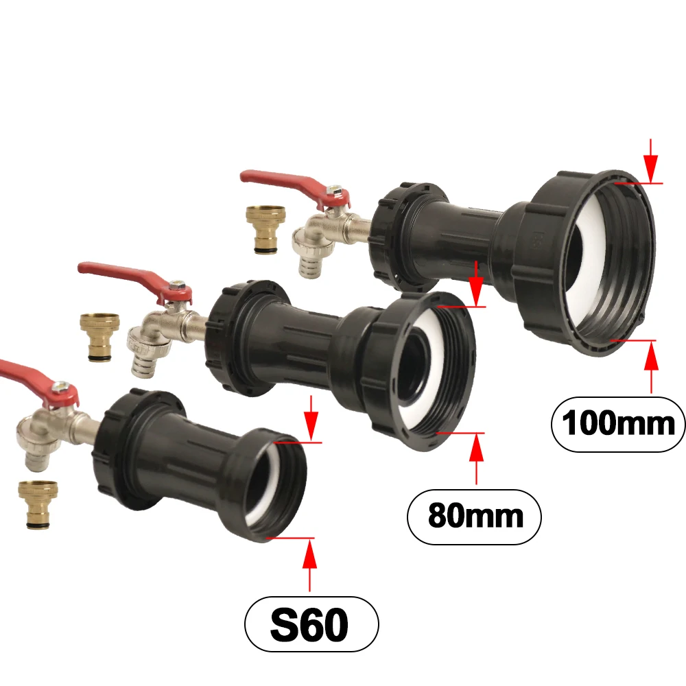 IBC Tank Adapter 100mm 80mm S60 X 16mm Nipple And a 15mm Hose Connector, Tap Connector Rain Bucket Tank Tap Adapter Fitting