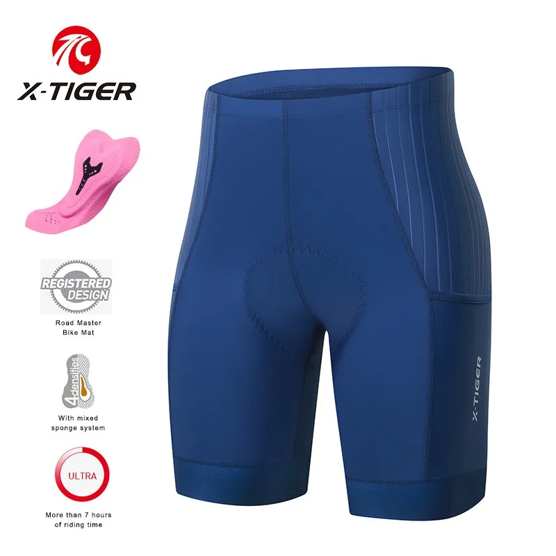 X-Tiger Damen-Radhose, Schwammkissen, Mountainbike, kurze Hose, superelastisch, stoßfest, MTB, Rennrad, Shorts
