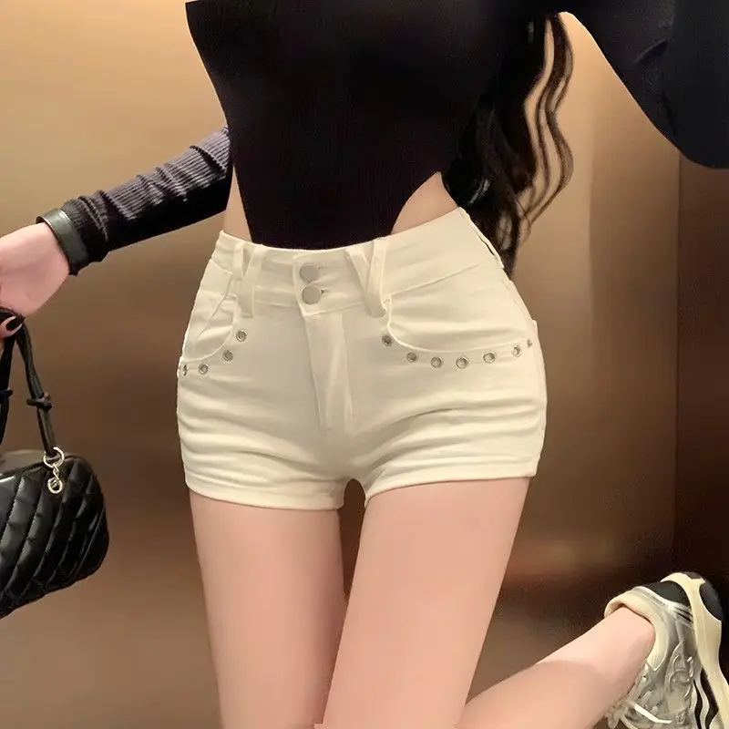 Women's White High Waisted Slim Fit Slimming Shorts American Commute Style Sweet Yet Sexy Unique Design Spring Summer Trendy​