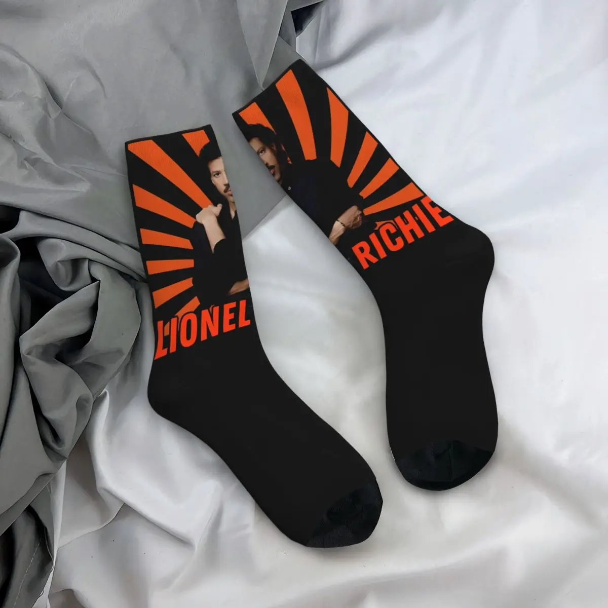 Colorful Retro Lionel Richie Rapper Singer Design Basketball Crew Socks Product All Seasons 70s 80s Music Soft Middle Tube Socks