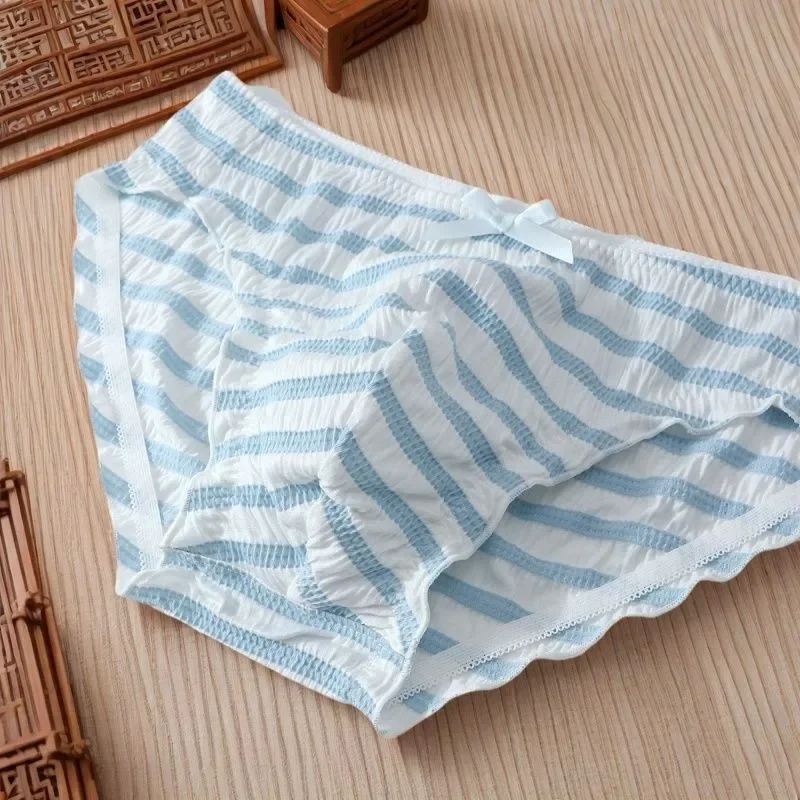 

Man's Stripes Design Cotton Panties U Convex Pouch Bow Sexy Briefs Soft And Comfortable