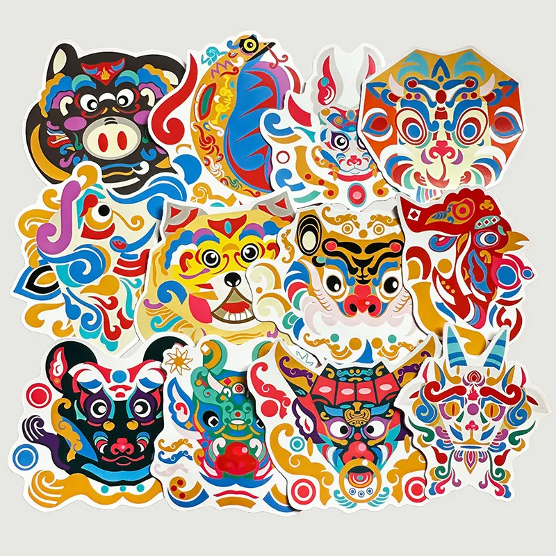 12PCS Chinese Style 12 Zodiac Animals Cartoon Totem Stickers DIY Decorative for Journal Diary Phone Case Scrapbook