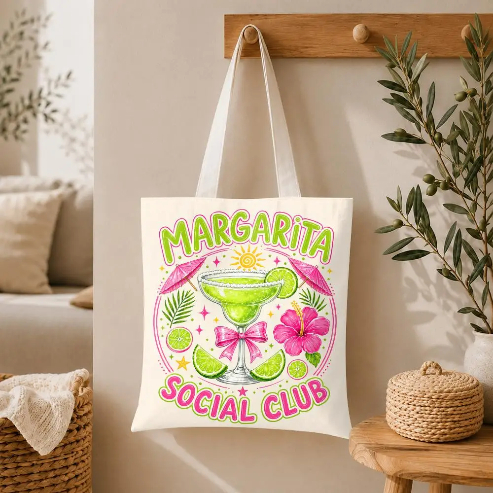 Margarita Weather Storage Bags Large Capacity Canvas Tote Bag Double-Sided Print Shoulder Handbag for Daily Shopping