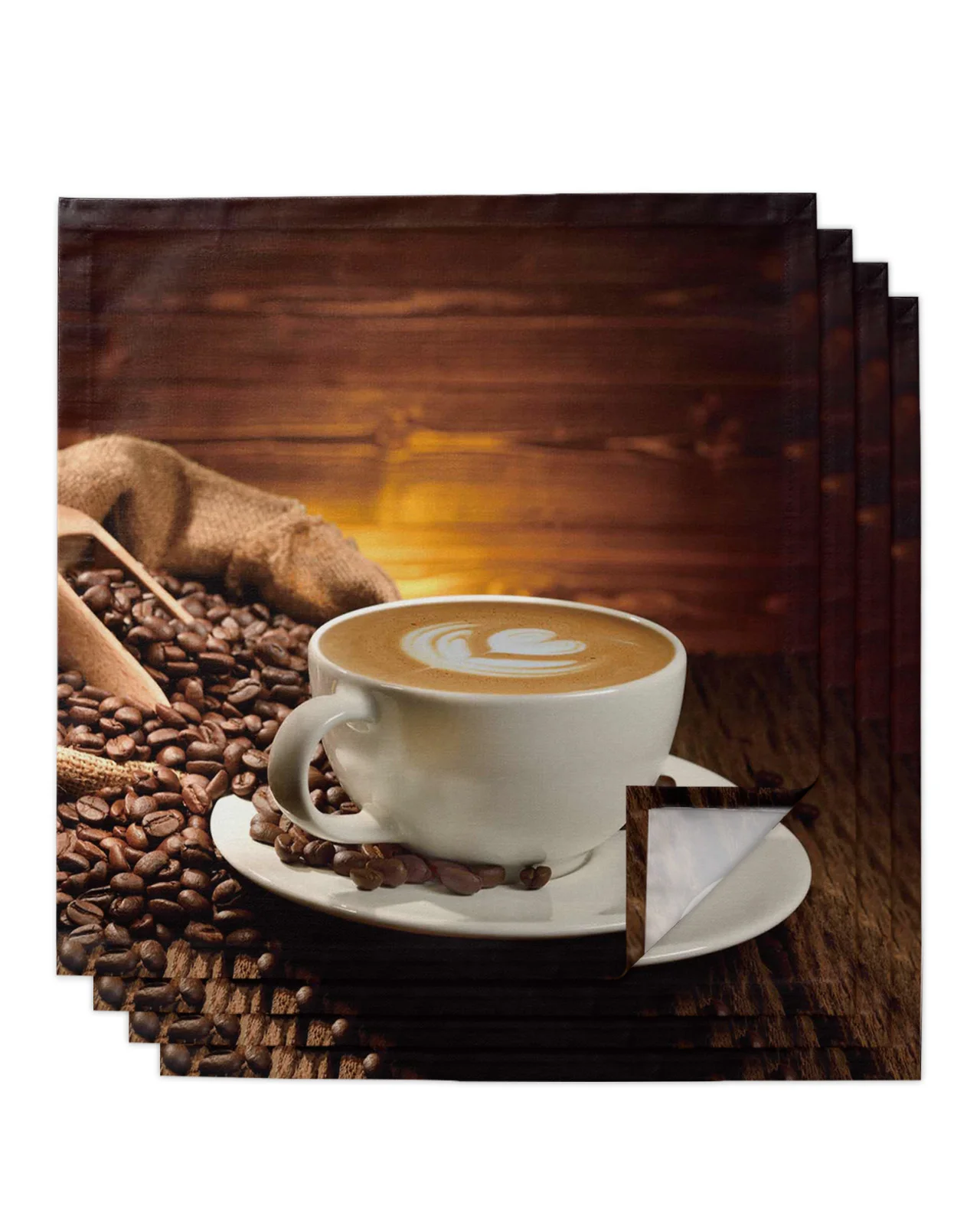 

4pcs Coffee Beans Close-Up Square Napkins 50cm Table Napkin Party Wedding Decoration Table Cloth Kitchen Dinner Serving Napkins