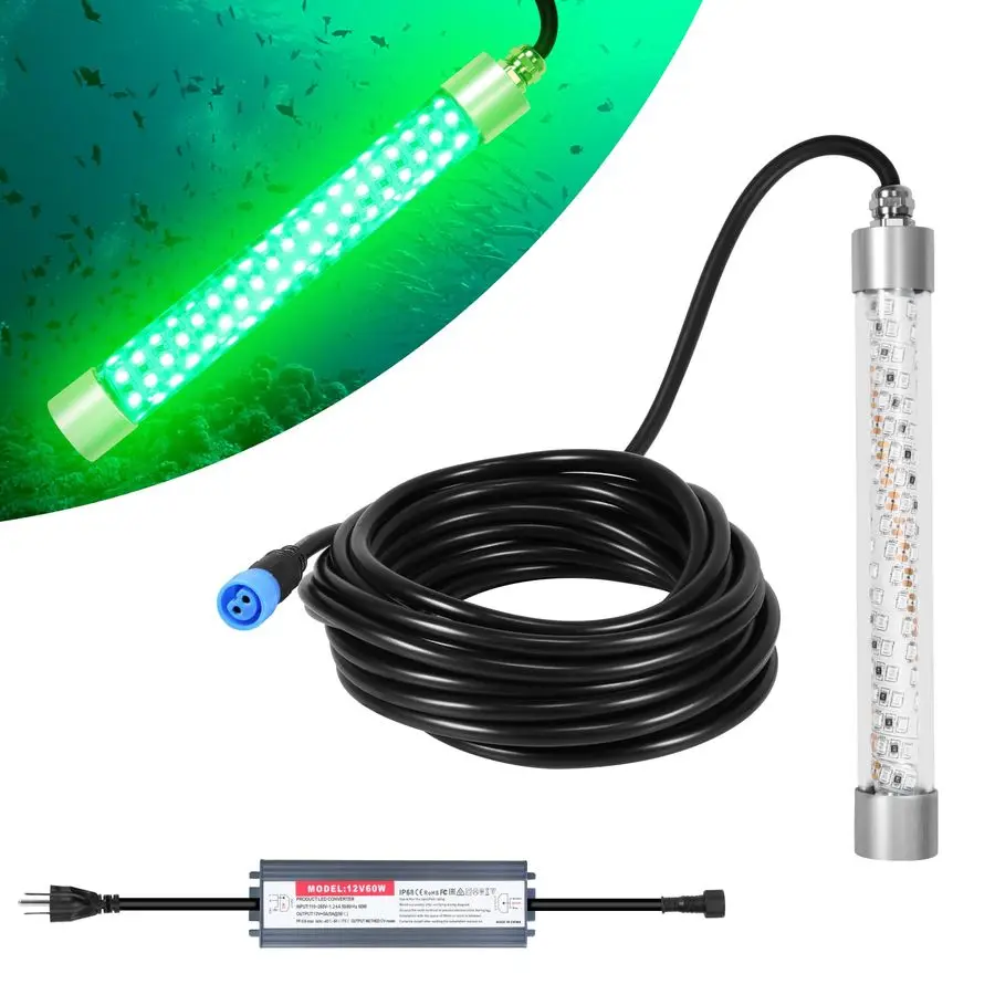 

Светодиодный светильник для подводной рыбалки с трансформатором AC110265V 100 Вт 10 000 лм со шнуром длиной 16,4 фута Зеленый прибор для ночной рыбалки, IP6