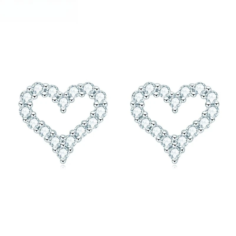 

100% 925 Sterling Silver 0.96ct 2mm Heart Moissanite Stud Earrings For Women Sparkling Wedding Party Fine Jewelry Gifts