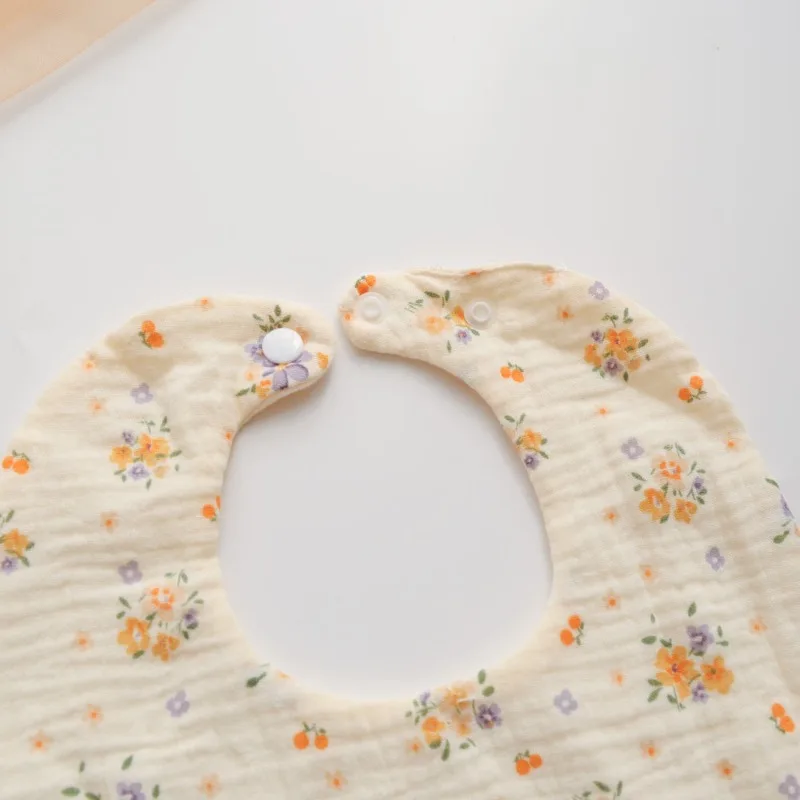 6-Layer التجاعيد الشاش المرايل لعاب مستديرة للأطفال الأزهار طباعة باندانا المرايل لحديثي الولادة تغذية المرايل أساسيات رعاية الطفل #4