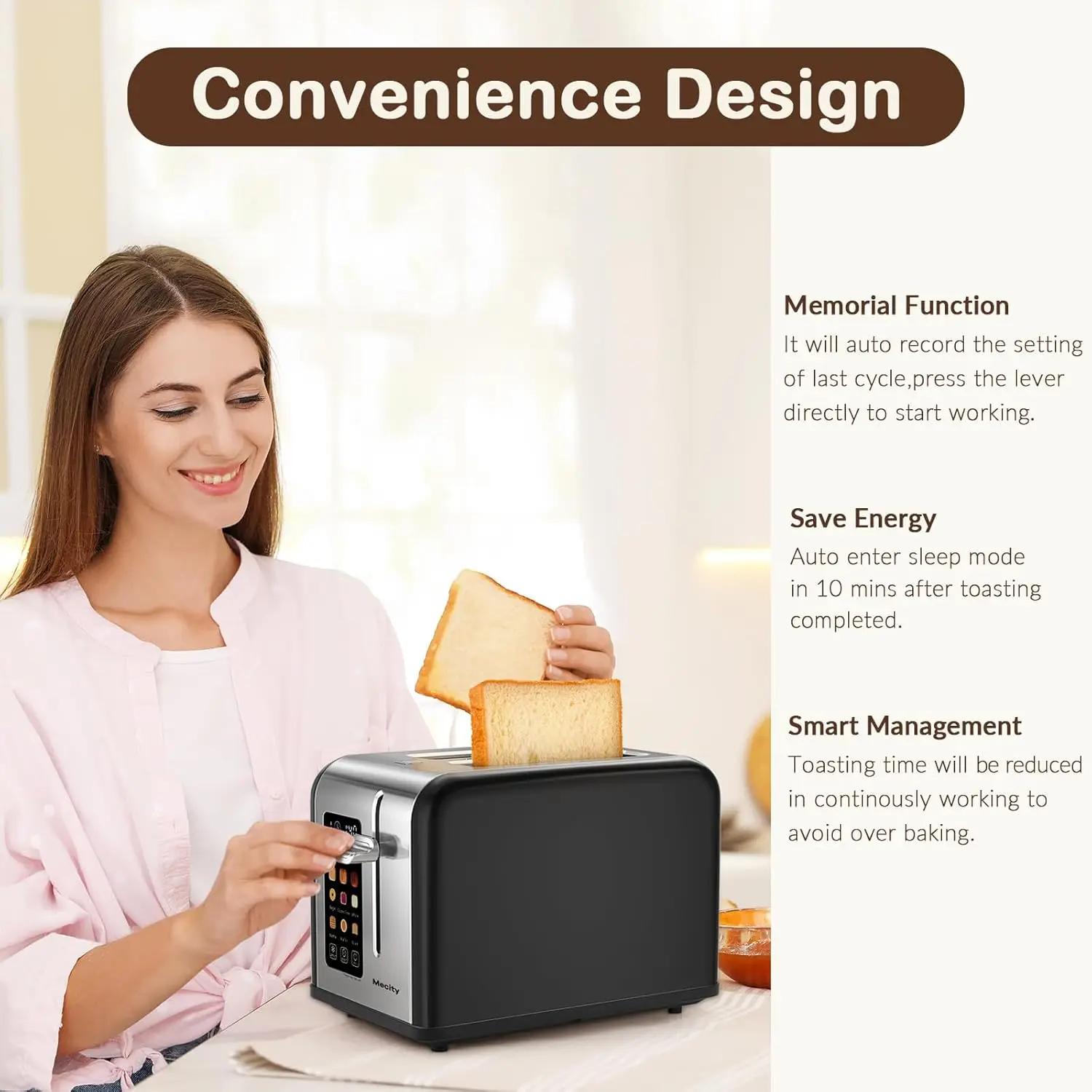 Tostadora con pantalla táctil de 2 rebanadas, ranura ancha de 1,5", tostadora inteligente de acero inoxidable para bagels, muffins, gofres, pan sin gluten, De