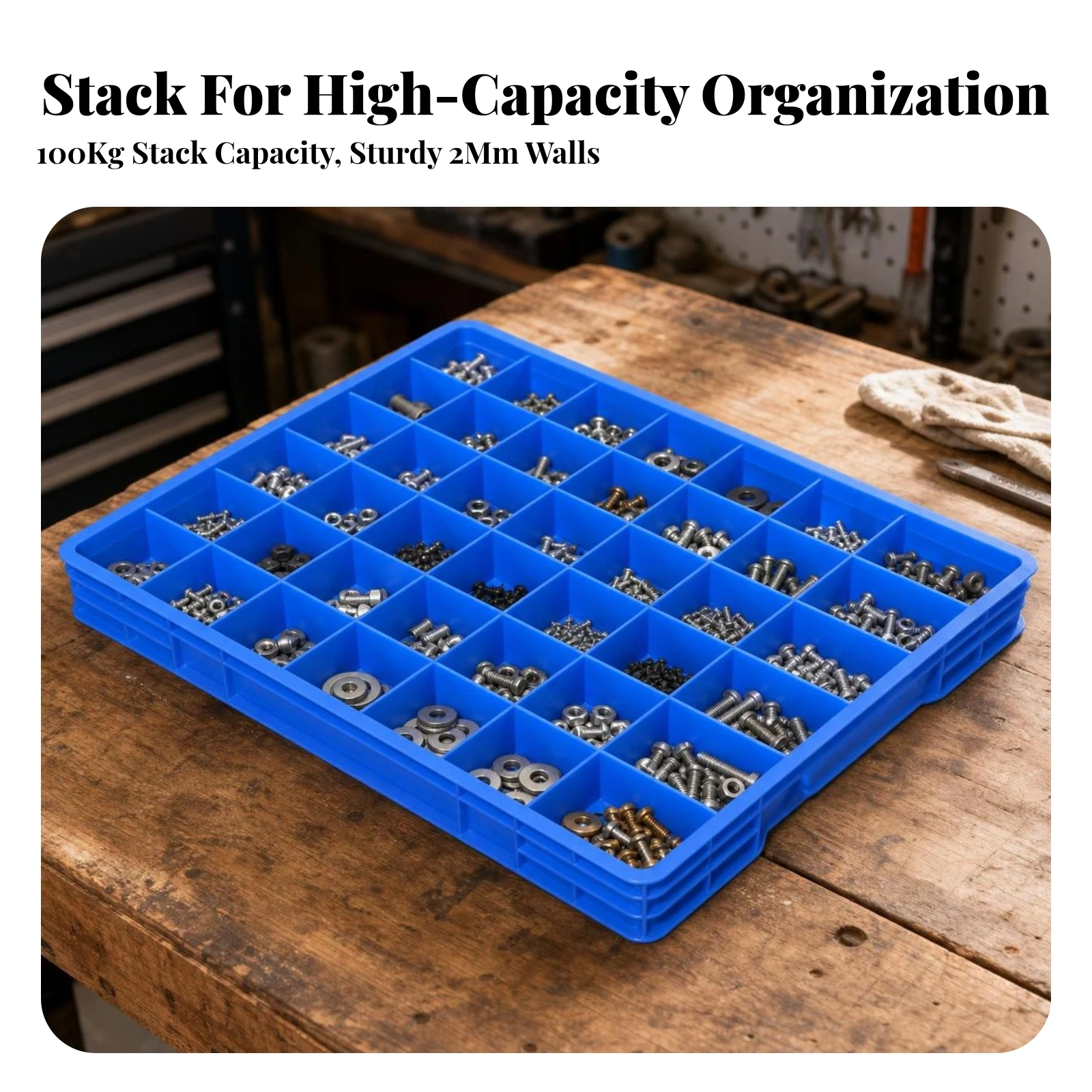 Plastic Storage Tray with Divided Interior Perforated Hardware Sorting Tray Compartment Organizer Box Easy to Clean