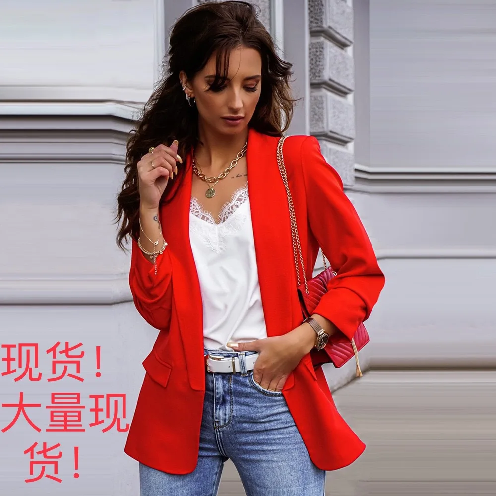 

Autumn Winter Women's Long-sleeved Small Suit European American Foreign Trade New Temperament Professional Slim-fit Top Jacket