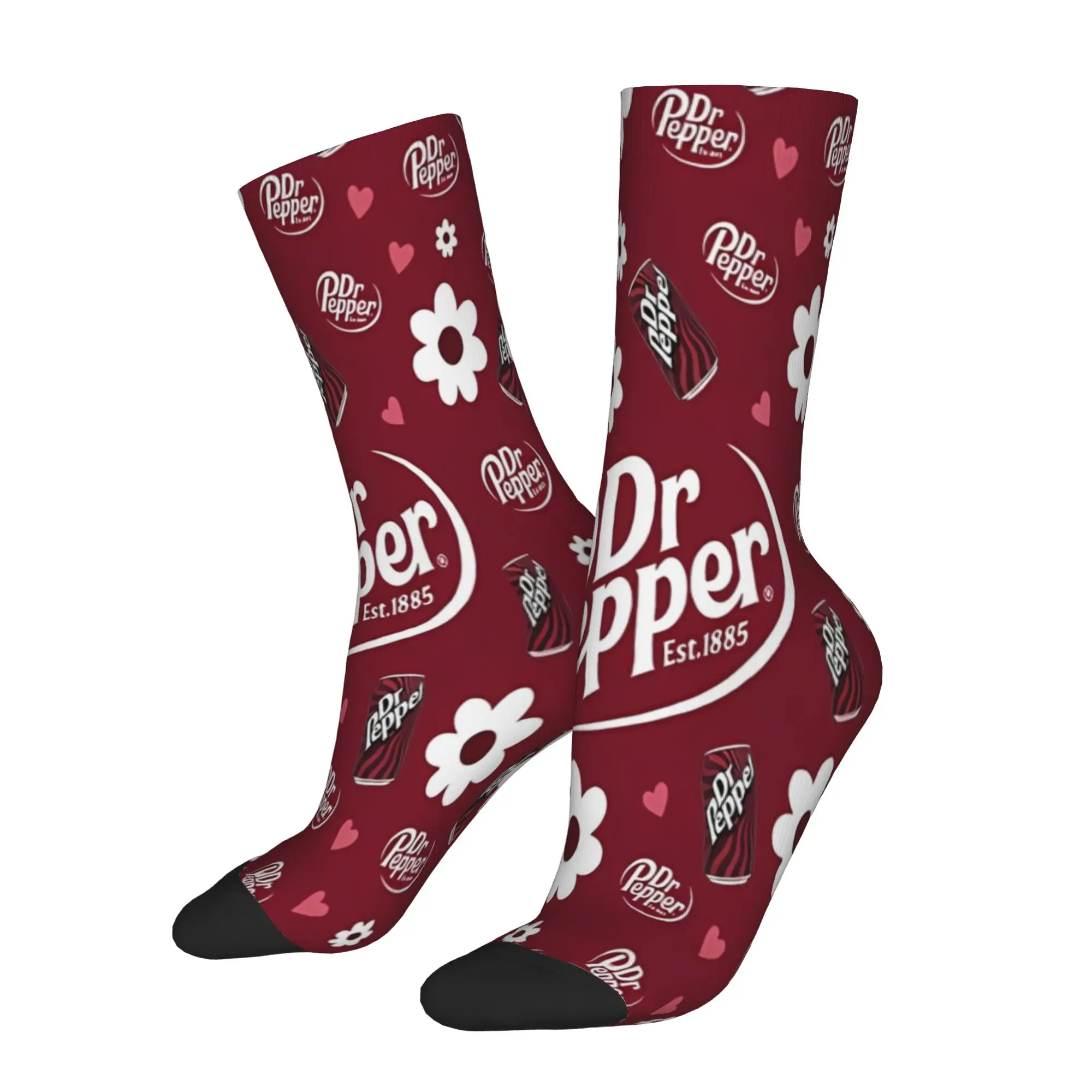 1 Pair Funny Sock Dr Pepper Soda Est 1885 Hip Hop Seamless Pattern Printed Men Crew Socks Casual Men's Socks