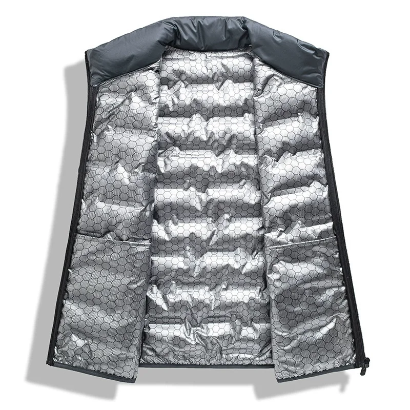 CASKYTE Graphene Self-heating Down Cycling Vests Men Solid Windproof Pleated Winter Vests Classic Stand Collar Warm Waistcoats