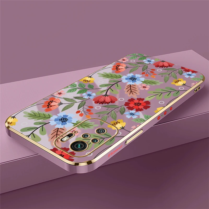 Phone Case For Xiaomi Redmi Note 10 11 13 Pro Plus 9S 12 tubor 10S 11S Flower Luxury Plating Silicone Shockproof Cover Coque