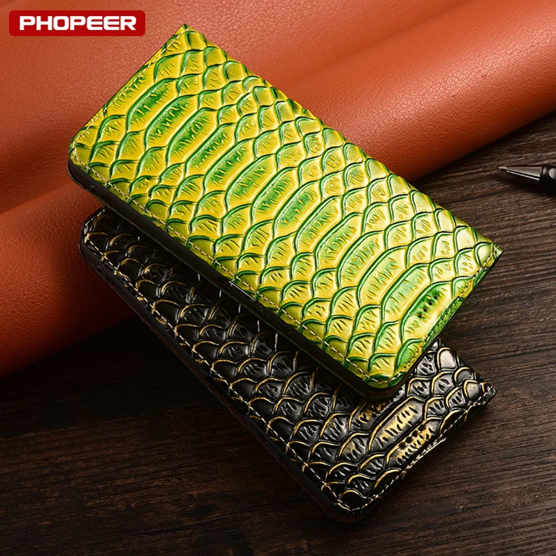 

Snake Texture Genuine Leather Case for Vivo Y31 Y72 Y77 Y77e Y72T X Note 5G Wallet Phone Cover With Kickstand Flip Cases