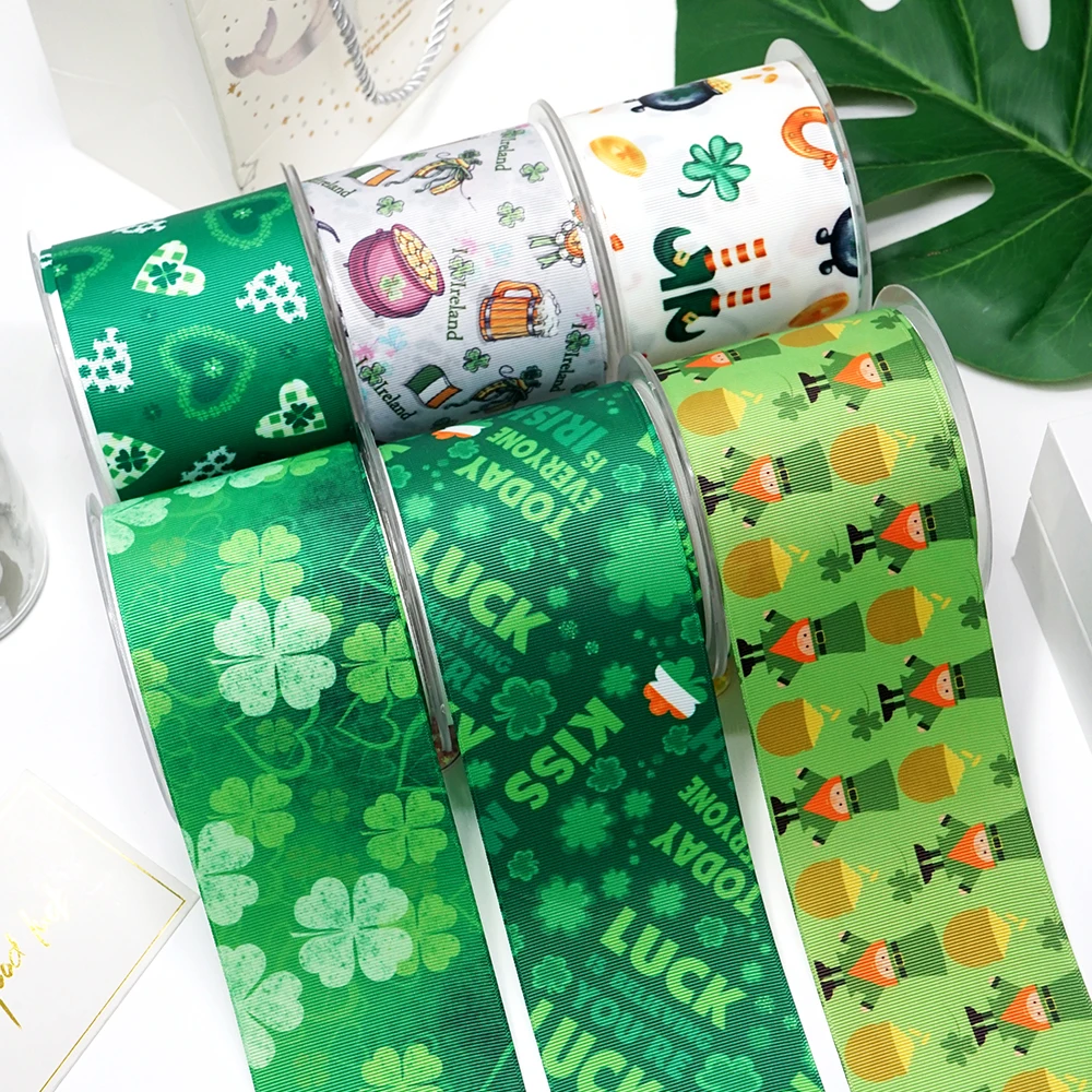 

DIY St. Patrick Day Printed Grosgrain Ribbon For Craft Supplies Sewing Accessories 5 Yards, Planar Resins Mold 10 Pieces. 48126