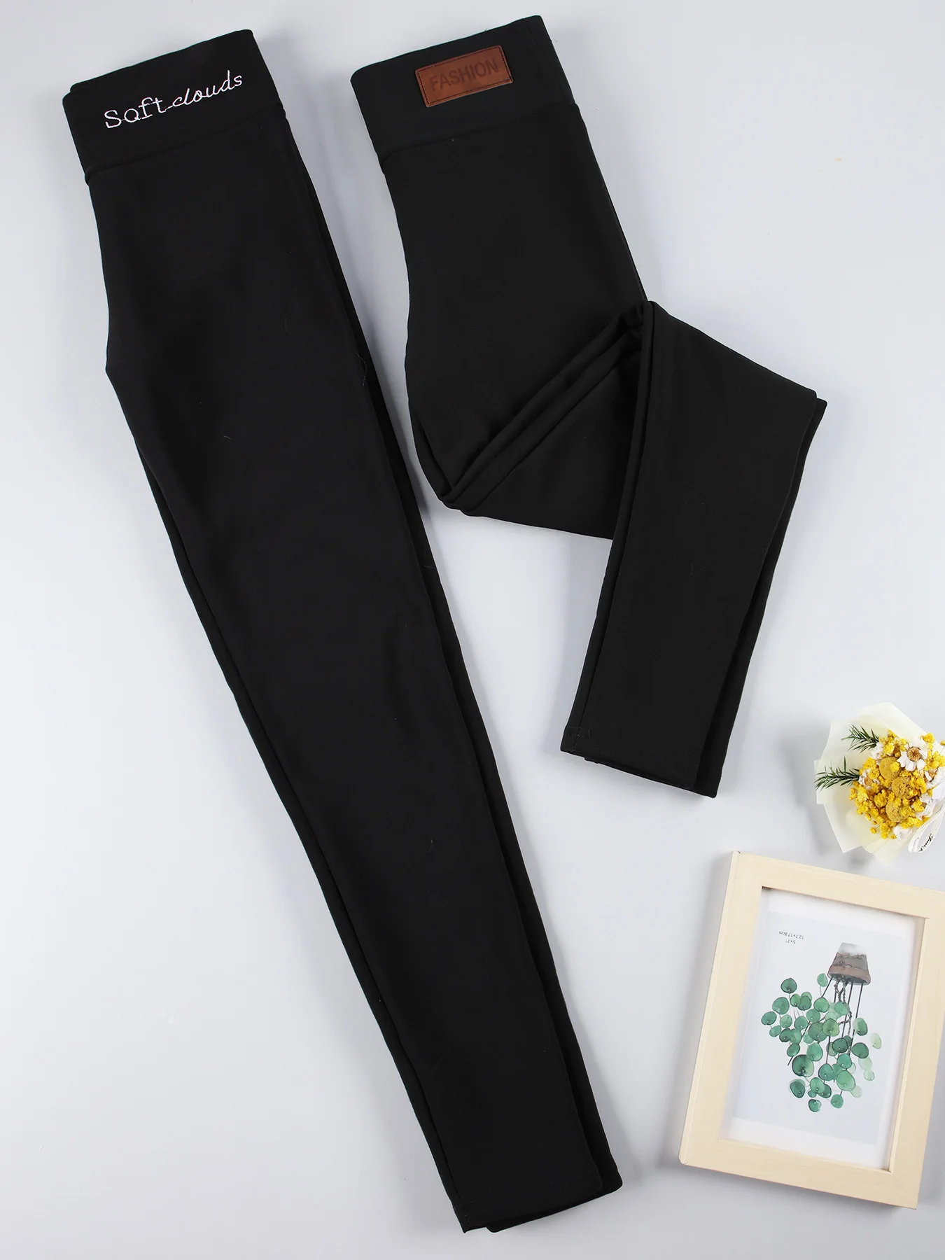 2PCS Women Warm Leggings Velvet Winter Prevent Cold Pants Elastic Slim Solid Color High Waist Butt Lifting Tights Casual Wear