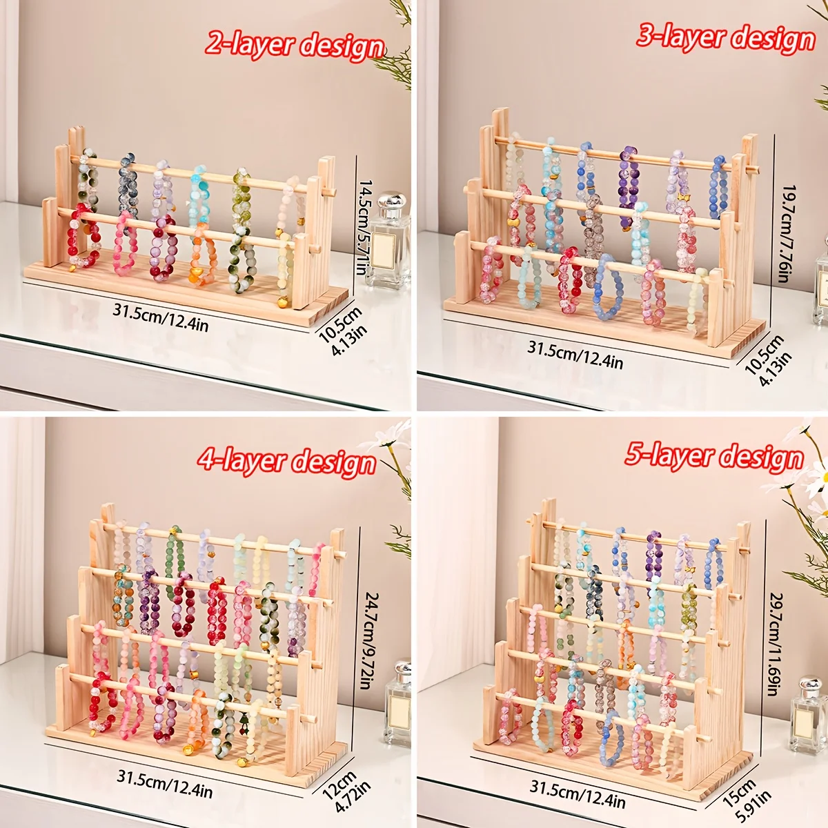 Multi-Functional Wooden Bracelet Display Stand